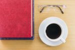 Coffee On A Wood Table With Glasses Stock Photo