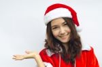 Beautiful Young Santa Clause Woman, Isolated Stock Photo