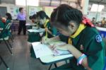 Activity Of Teaching Elementary Students. Elementary Students Are Test Lesson. The Students Intend Exam Stock Photo