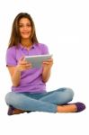 Smiling Teenage Girl Using Ipad Stock Photo