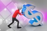 3d Man Pushing The Dollar Sign Stock Photo