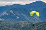 Hang-gliding Above The Countryside Around Zwölferhorn Mountain Stock Photo