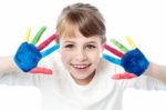 Pretty Girl With Painted Hands Stock Photo