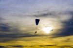 Paramotor In Sunset Sky Stock Photo