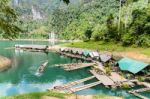 Motor Raft Wharf In Ratchaprapha Dam At Khao Sok National Park, Surat Thani, Thailand Stock Photo