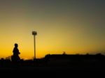 Silhouette Teen Age Run Together  Track Stock Photo