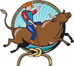 Rodeo Cowboy Bull Riding Lasso Cartoon Stock Photo