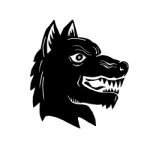 Angry Wolf Head Side Woodcut Stock Photo