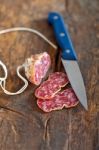 Italian Salame Pressato Pressed Slicing Stock Photo