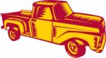 Vintage Pick Up Truck Woodcut Stock Photo