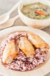 Multi Grains Berry Rice With Green Curry Stock Photo