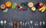 Flat Lay Various Fresh Fruits Raspberry ,blueberry ,strawberry , Stock Photo