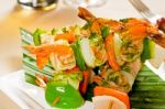 Shrimps And Vegetables Skewers Stock Photo