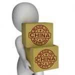 Made In China Stamp On Boxes Shows Chinese Products Stock Photo