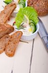 Fresh Garlic Cheese Dip Salad Stock Photo