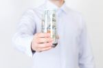 Businessman With Dollars Stock Photo