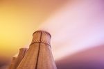 Cooling Towers Of Power Plant At Night Stock Photo