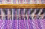 Detail Of Fabric In Comb Loom With Ultraviolet And Lilac Colors Stock Photo