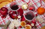 Mulled Wine With Spices And Gingerbread Cookies Stock Photo