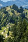 View Of The Countryside From Zwölferhorn Mountain Stock Photo