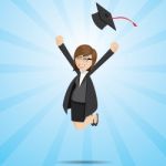 Cartoon Businesswoman In Graduation Form Stock Photo