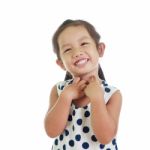 Asian Little Girl On White Background Stock Photo