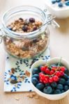 Healthy Breakfast With Granola And Fresh Fruits Stock Photo