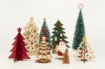 Group Of Christmas Tree With Santa Isolated On White Background Stock Photo