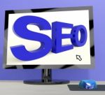 Seo Word On Computer Showing Online Web Optimization Stock Photo