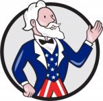 Uncle Sam American Waving Hand Circle Cartoon Stock Photo