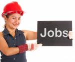 Lady Showing Jobs Board Stock Photo