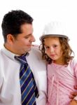 Caring Father Posing With His Daughter Stock Photo