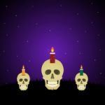 Halloween Evil Face Light Candle Skull Graveyard Background Stock Photo