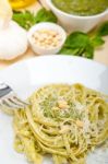 Italian Traditional Basil Pesto Pasta Ingredients Stock Photo