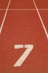 Number 7 On Running Track Stock Photo