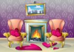 Cartoon  Illustration Interior Valentine Room With Separated Layers Stock Photo