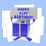 Happy 21st Birthday Sign And Gift Displays Twenty First Party Stock Photo