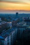 Early Morning View Over The Skyline In Warsaw Stock Photo