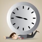 Cartoon Businessman With Big Clock Over His Back Stock Photo