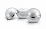 Two Silver Sphere Cosmetic Jar On White Background Stock Photo