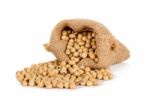 Soy Bean With Sack Isolated On White Background Stock Photo