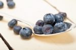 Fresh Blueberry On Silver Spoon Stock Photo