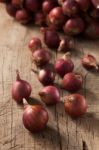 Shallots Still Life Wood Background Stock Photo