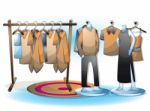 Cartoon  Illustration Interior Clothing Room With Separated Layers Stock Photo