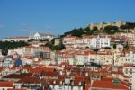 Lisbon Cityscape With Sao Jorge Castle And Gra硠church Stock Photo