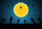 Halloween Zombie Hand Moon Spider  Stock Photo