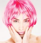 Pretty Pink Hair Woman Stock Photo