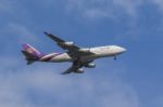 Bangkok Thailand - July 22,2017 : Thai Airway Airbus A380 Registration : Hs-tgg Approach For Landing To Savarnabhumi Airport Stock Photo