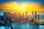 Singapore Cityscape At Sunset Stock Photo