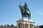 St Stephens Statue At Fishermans Bastion Budapest Stock Photo